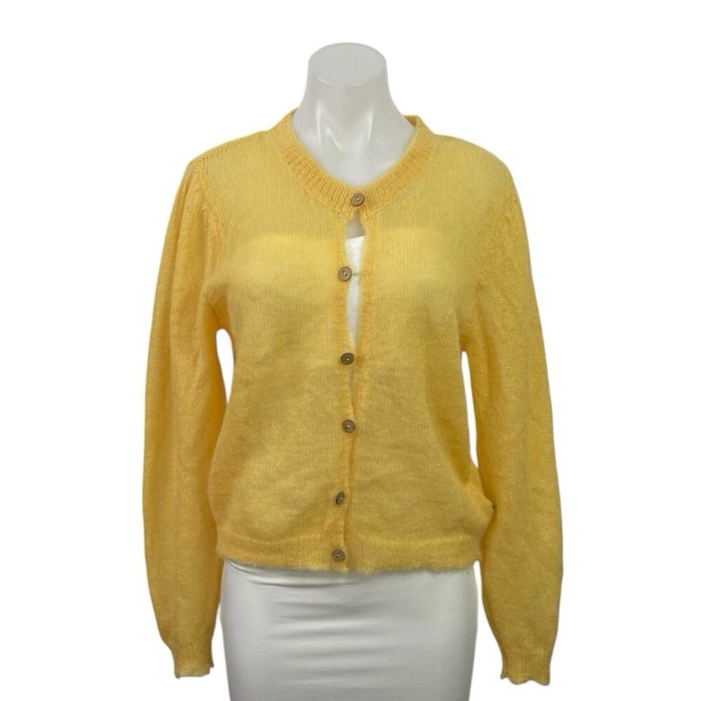 Two Thirds Women's Yellow Alpaca Button Down Long Sleeve Cardigan Sweater Top M